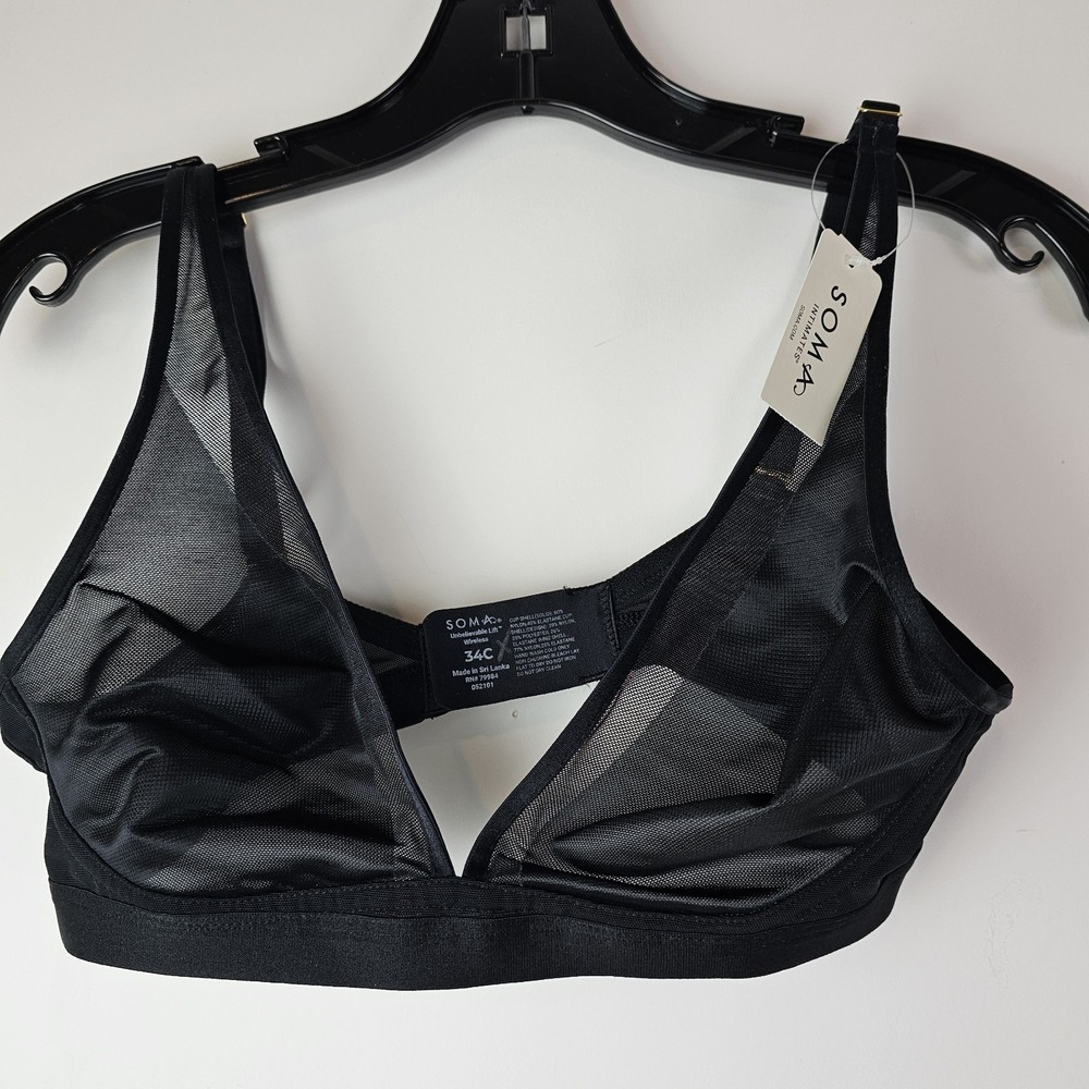 Soma NWT 34C Black Unbelievable Lift Wireless Bra Bralette Sheer Mesh 570306721